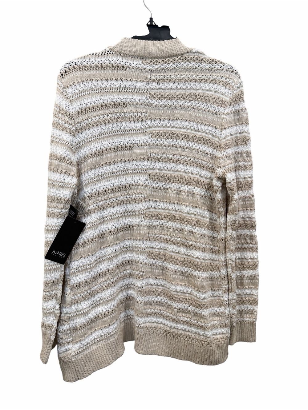 Jones New York Textured Stripe Open Front Cardigan Natural Stone Tan White S NEW - Picture 5 of 15
